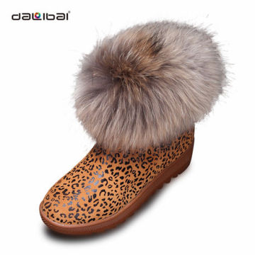 wholesale china fashion fur ball german leather winter low heel snow sexy boots for women